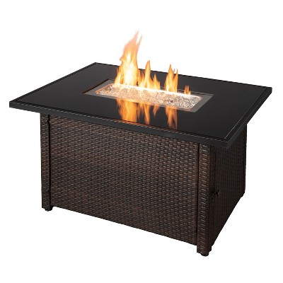 Endless Summer 44 x 32" Rectangular 40,000 BTU Liquid Propane Gas Outdoor Fire Pit Table w/ White Fire Glass, Center Insert and Cover, Brown/Black