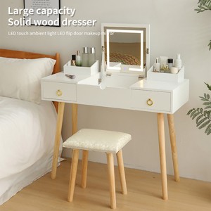 TopComfy Makeup Mirrors Vanity Desk Set with Mirror Flip Top Makeup Vanity Table with Drawers Cabinet for Bedroom, White, 42.9"*12.4"*19.4" - 1 of 4