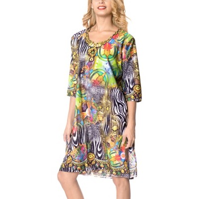LA LEELA Women's Beachwear Swimsuit Coverups for Women Summer Swim Beach Dress Cover Ups for Swimwear Women Bathing Suit Oversizeds 14 Multi,Abstract