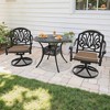 3-Piece Round Cast Aluminum Patio Set with Swivel Chairs,Brown Cushions,and Umbrella Hole - 2 of 4
