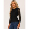 Allegra K Women's Lace Long Sleeve Keyhole Back Ruffle Neck Floral Blouse - 3 of 4