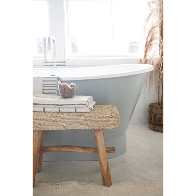 Storied Home Woven Stool Brown: Teak Frame, Upholstered Jute, No Assembly, Adult Use