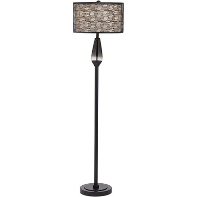 Pacific Coast Lighting Modern 65" Tall Standing Floor Lamp Pole Black Gray Glass Living Room Bedroom House Reading Office Home Decor Metal Drum Shade