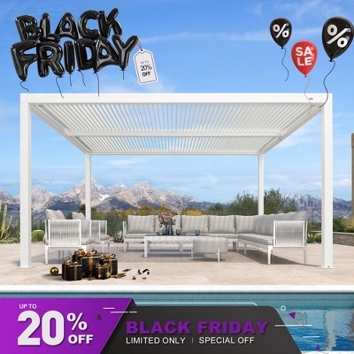PURPLE LEAF Outdoor Louvered Pergola Aluminum Gazebo Modern White Patio Metal Pergola with Adjustable Rainproof Hardtop for Garden Lawns Yard