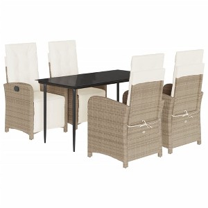 vidaXL 5-Piece Patio Dining Set with Cushions & Reclining Chairs Beige Poly Rattan - Outdoor Furniture for Garden, Backyard, Balcony - 1 of 4