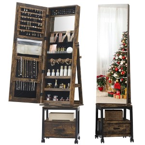 360° Swivel Jewelry Cabinet, 66'' Freestanding Jewelry Armoire With Bottom Drawer - 1 of 4