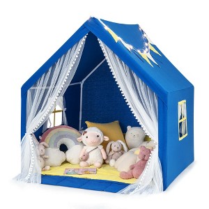 Costway Large Play Tent  Kids & Toddlers Playhouse with Washable Cotton Mat, Star Lights - 1 of 4