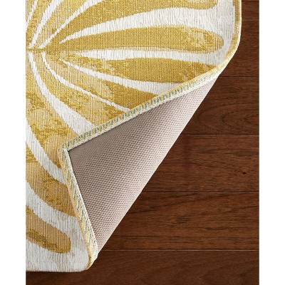Gold and White Rectangular Washable Non-Slip Decorative Rug