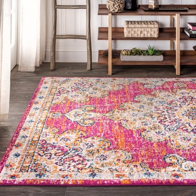 Pink and Cream Vintage Medallion Bohemian Area Rug