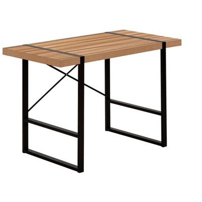 Vynxaria Modern 48" Brown Computer Desk with Black Metal Frame Sleek Home Office Workspace for Laptops