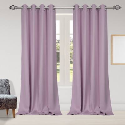 2 Pcs 52 x 95 Inch Solid Blockout Thermal Insulated Grommet Curtain Panels Purple - PiccoCasa