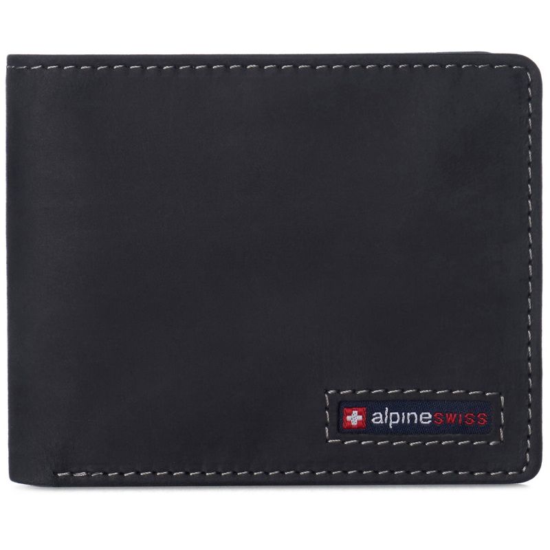 Alpine Swiss Mens RFID Blocking Cowhide Leather Wallet Bifold 2 ID Windows Divided Bill Section Comes in Gift Box, 1 of 7