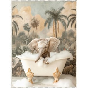 Amanti Art Elephant Bubble Delight by Niky Rahner Framed Canvas Wall Art - 1 of 4
