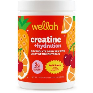 Wellah Creatine + Hydration Powder (Fruit Punch) 30 Servings - Electrolyte Drink Mix with 3g of Creatine Monohydrate - 1 of 4