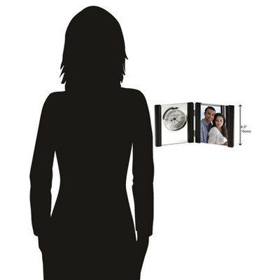 Donovan Black Satinwood and Glass Tabletop Clock with Photo Frame