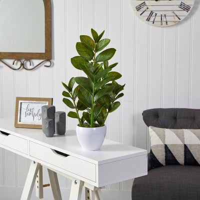 22-Inch Green Plastic Faux Potted Plant with White Planter