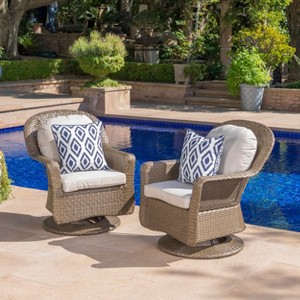 Christopher Knight Home Liam Outdoor Wicker Swivel Club Chairs with Cushions (Set of 2) - 1 of 4
