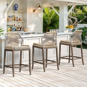 Arceso Outdoor Bar Stools, Rattan Outdoor Counter Height Bar Stools Set of 3, 26.5" H Woven Rope Patio Bar Chairs with Aluminum Legs for Kitchen - 1 of 4