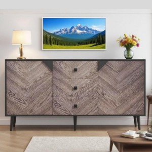 Modern Storage Free Standing Accent Cabinet, Buffet Cabinet with Drawers & Doors, Wood Finish Sideboard Buffet with Storage - 1 of 4
