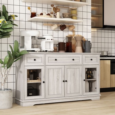 FUFU&GAGA Grey Wood-Grain Console Table Adjustable Shelves Sideboard