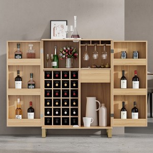 42.5" Modern Home Bar Cabinet Carved Wine Cabinet with Separate Storage Rack and Glass Holder, Freestanding Liquor Cabinet - 1 of 4