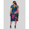 24seven Comfort Apparel Plus Size Blue Floral Knee Length Short Sleeve Faux Wrap Dress - 3 of 4
