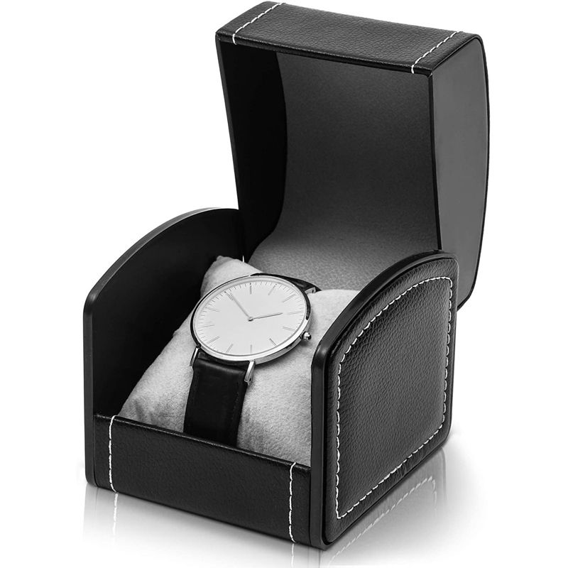 Single Grid Wrist Watch Box with Pillow (Black, Faux Leather), 2 of 7