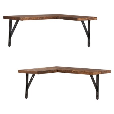 Unique Bargains Bathroom Bedroom Kitchen Wall Mounted Wood Floating Shelves 15.7" x 11.4" 2 Pcs