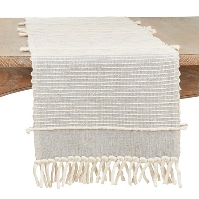 Saro Lifestyle Chunky Fringe Table Runner with Stripe Design, 16"x72", Blue