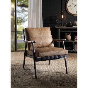 Top Grain Leather Metal Frame Accent Chair with Full Foam Seat, Removable Cushion and Metal Leg for Living Room - 1 of 4