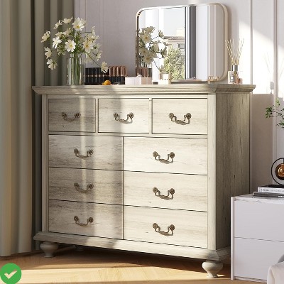 9 Drawer Dresser for Bedroom Dressers & Chests of Drawers w/ Ornately Carved Metal Handles