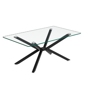 Dolonm 39.37" Rectangular Clear Tempered Glass Coffee Table,Gold Metal Legs, Coffee Table for Living Room - 1 of 4