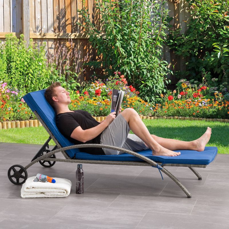 Patio Sun Lounger with Cushions - Gray/Blue - CorLiving, 3 of 12