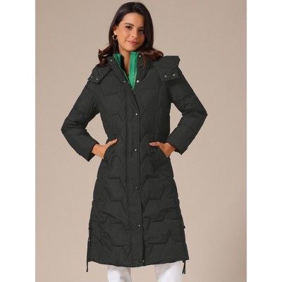 INSPIRE CHIC Women's Winter Hooded Zip Up Down Stand Collar Long Puffer Coat Small Black — фото 3