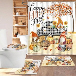 Fall Shower Curtain Set, Gnome Bath Decor, Autumn Truck Curtains with Rugs 72X72 - 1 of 4