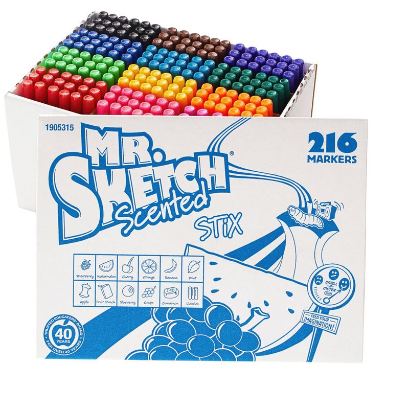 Mr Sketch Premium Scented Stix Watercolor Marker School Pack, Fine Tip, Assorted Scents and Colors, Set of 216, 3 of 4