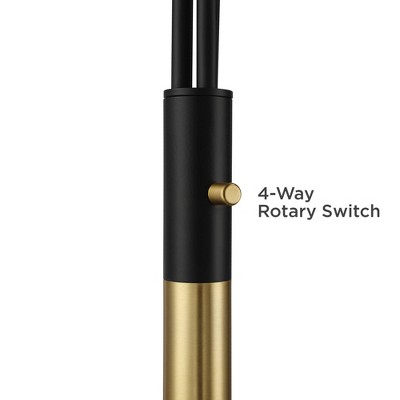Rayne Black and Gold Adjustable Arc Floor Lamp with Frosted Glass Shades
