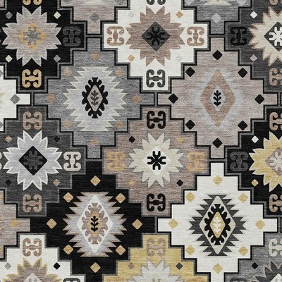 HomeRoots 9' X 12' Black Wheat And Gray Southwestern Washable Indoor Outdoor Area Rug