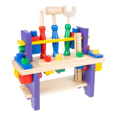 Kids Workbench and Tool Set- Solid Wood Tabletop Workshop, Pretend Play Toy Building Set, Includes Hammer, Ruler, Screwdriver, Wrench by Toy Time