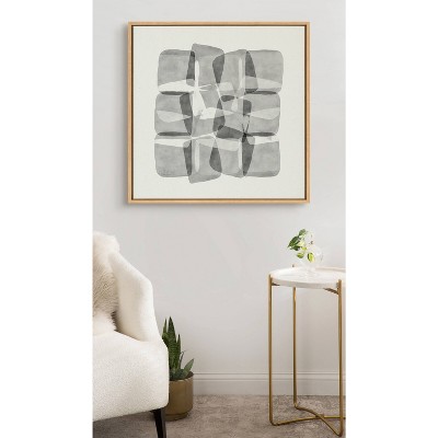 Neutral Abstract Black and White Canvas Print with Natural Frame