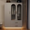 Bedroom Armoire Wardrobe Closet with Door & 2 Drawers, 71" Wood Wardrobe Storage Cabinet with LED, Hanging Rod, Freestanding Modern Armoire Closet - 2 of 4