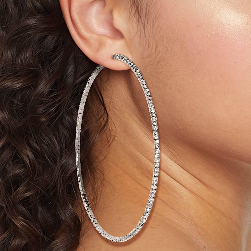 Jumbo Rhinestone Cubic Zirconia Hoop Earrings - Wild Fable&#8482; Silver, 3 of 8