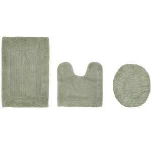 Edge Bath Rug 100% Premium Cotton Ultra-Soft Water Absorbent Tufted Solid Reversible 3 Piece Bathroom Rug Set for Machine Washable Bathmat - 1 of 4