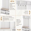 Vynxaria Multi-Purpose Hallway Hall Tree with Removable Linen Cushioned Entryway Bench, Coat Rack, Storage Shelves & DIY Pegboard in White - 2 of 4