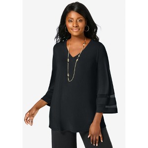 Jessica London Stretch Knit Mesh Inset Sleeve Tunic - 1 of 4