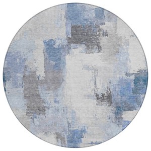 Denim Blue And Ivory Abstract Washable Indoor Outdoor Area Rug - 1 of 4