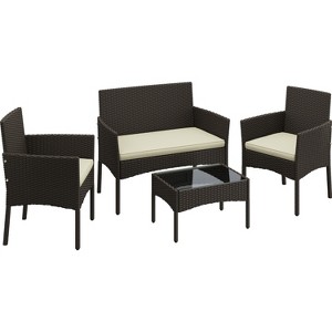 Yaheetech 4-Piece Patio Rattan Sofa & Table Set with Tempered-Glass Tabletop - 1 of 4