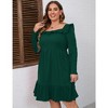 YesFashion Women's Plus Size Dress Casual Long Sleeve Ruffle Trim Dress Square Neck Elastic High Waist Belted Midi Dress - 2 of 4