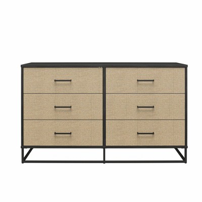 Kelly 6 Drawer Dresser Rattan/Black Oak - Novogratz