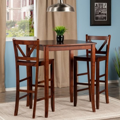 Walnut 3-Piece Square Pub Set with V-Back Chairs